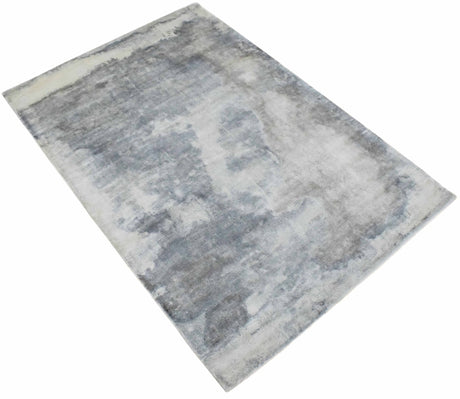 Hand Loom 5x8 Modern Abstract Ivory and Gray Viscose Rug