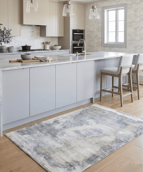 Hand Loom 5x8 Modern Abstract Ivory and Gray Viscose Rug