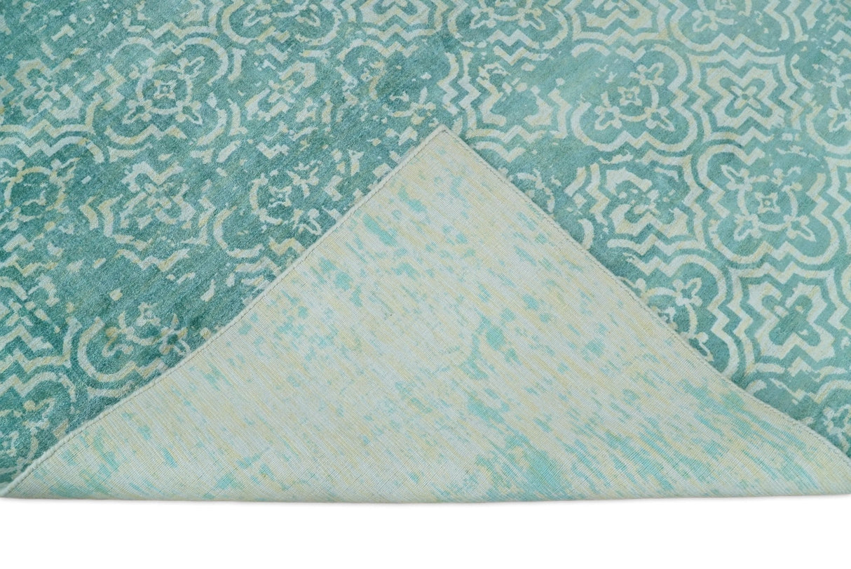 Hand Loom 5x8 Modern Style Teal Wool Blend Area Rug