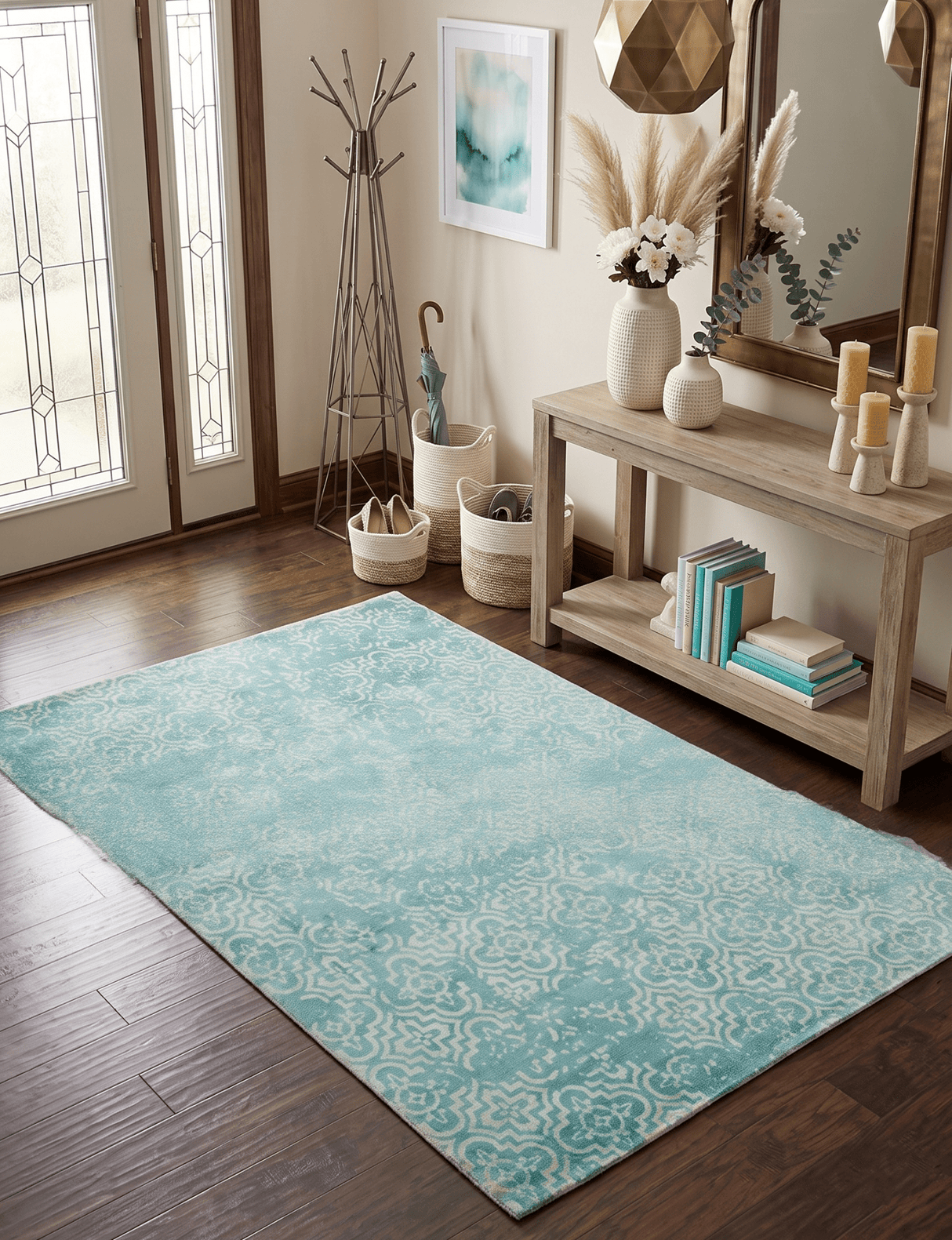 Hand Loom 5x8 Modern Style Teal Wool Blend Area Rug