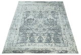 Hand Loom 8x10 Abstract Ivory and Gray Blended Wool and Bamboo Silk Area Rug