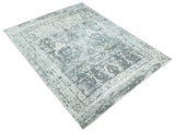 Hand Loom 8x10 Abstract Ivory and Gray Blended Wool and Bamboo Silk Area Rug