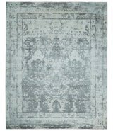 Hand Loom 8x10 Abstract Ivory and Gray Blended Wool and Bamboo Silk Area Rug