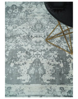 Hand Loom 8x10 Abstract Ivory and Gray Blended Wool and Bamboo Silk Area Rug