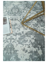Hand Loom 8x10 Abstract Ivory and Gray Blended Wool and Bamboo Silk Area Rug