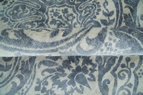 Hand Loom 8x10 Damask Ivory and gray Blended Wool and Bamboo Silk Area Rug