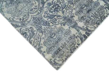 Hand Loom 8x10 Damask Ivory and gray Blended Wool and Bamboo Silk Area Rug