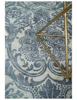 Hand Loom 8x10 Damask Ivory and gray Blended Wool and Bamboo Silk Area Rug