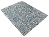 Hand Loom 8x10 Damask Ivory and gray Blended Wool and Bamboo Silk Area Rug