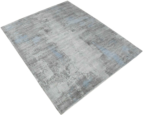 Hand Loom 8x10 Modern Abstract Gray And Silver Viscose Rug
