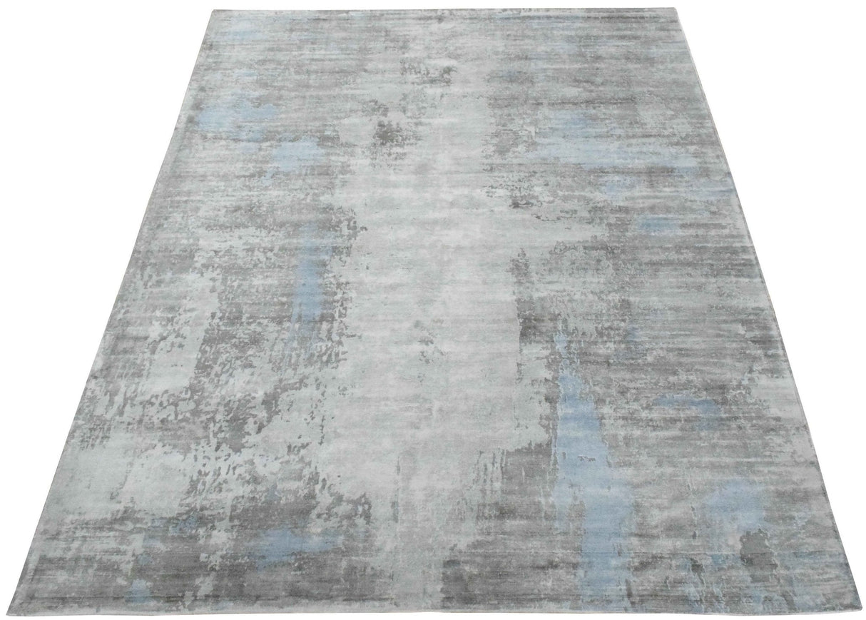 Hand Loom 8x10 Modern Abstract Gray And Silver Viscose Rug