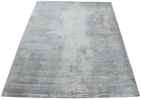 Hand Loom 8x10 Modern Abstract Gray And Silver Viscose Rug