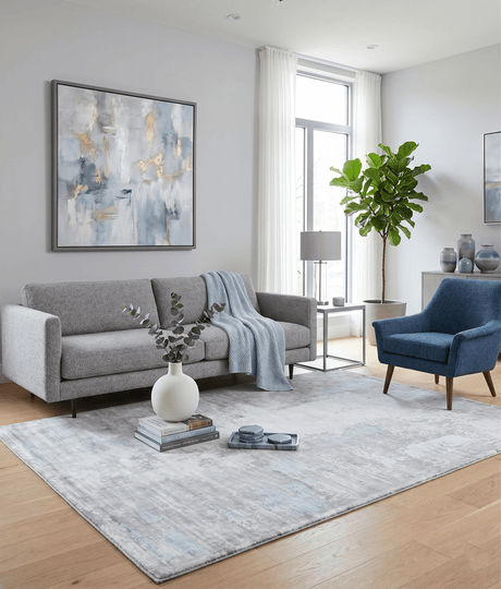 Hand Loom 8x10 Modern Abstract Gray And Silver Viscose Rug