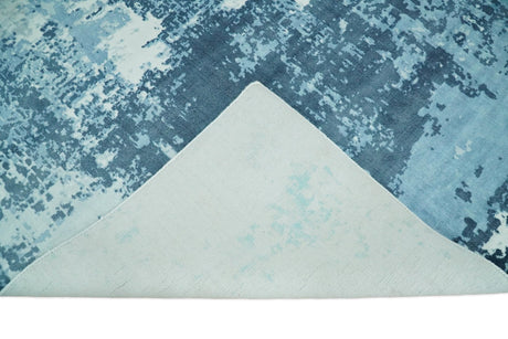 Hand Loom Modern Abstract Blue Wool and Bamboo Silk Area Rug