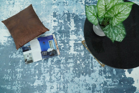 Hand Loom Modern Abstract Blue Wool and Bamboo Silk Area Rug
