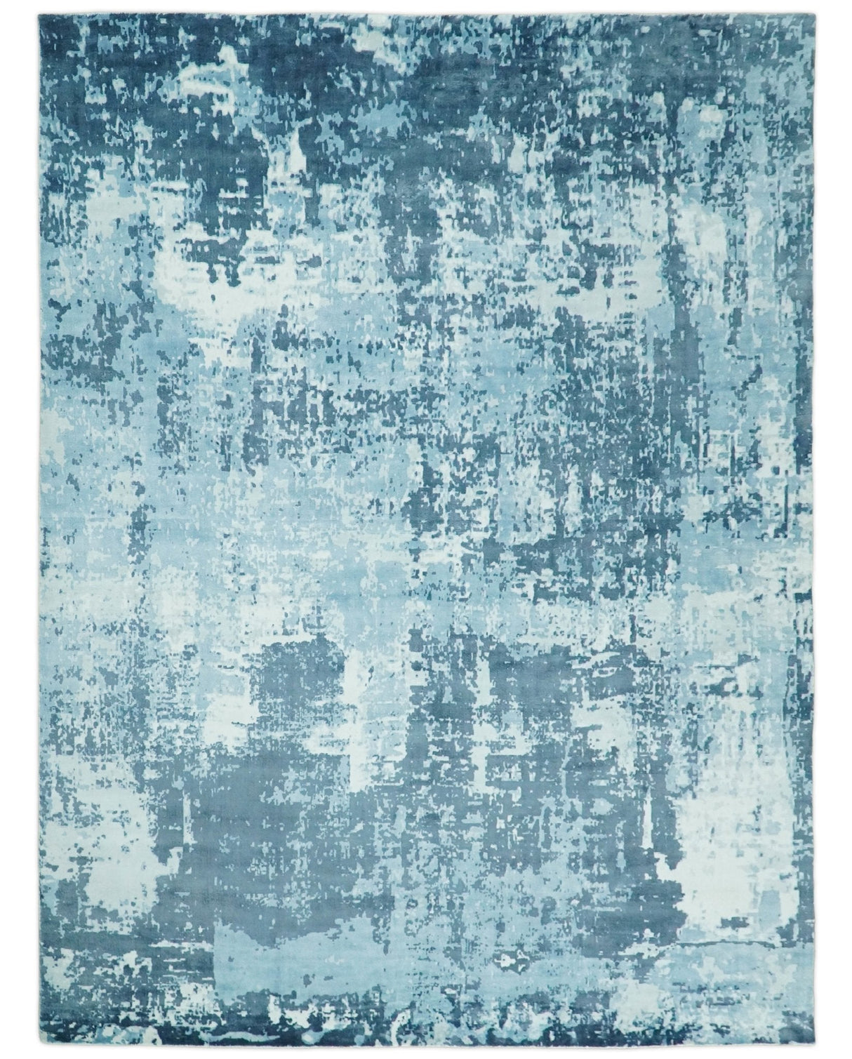 Hand Loom Modern Abstract Blue Wool and Bamboo Silk Area Rug