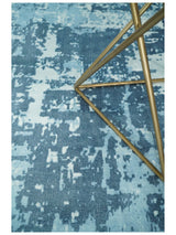 Hand Loom Modern Abstract Blue Wool and Bamboo Silk Area Rug