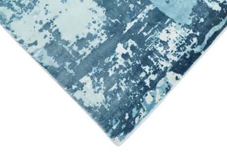 Hand Loom Modern Abstract Blue Wool and Bamboo Silk Area Rug