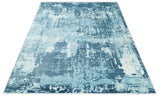 Hand Loom Modern Abstract Blue Wool and Bamboo Silk Area Rug