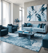 Hand Loom Modern Abstract Blue Wool and Bamboo Silk Area Rug