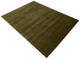 Hand Loomed Modern Green Solid Wool Area Rug