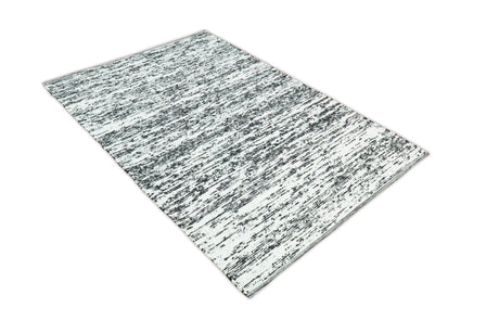 Hand Made 5x8 Black and Ivory Wool Area Rug