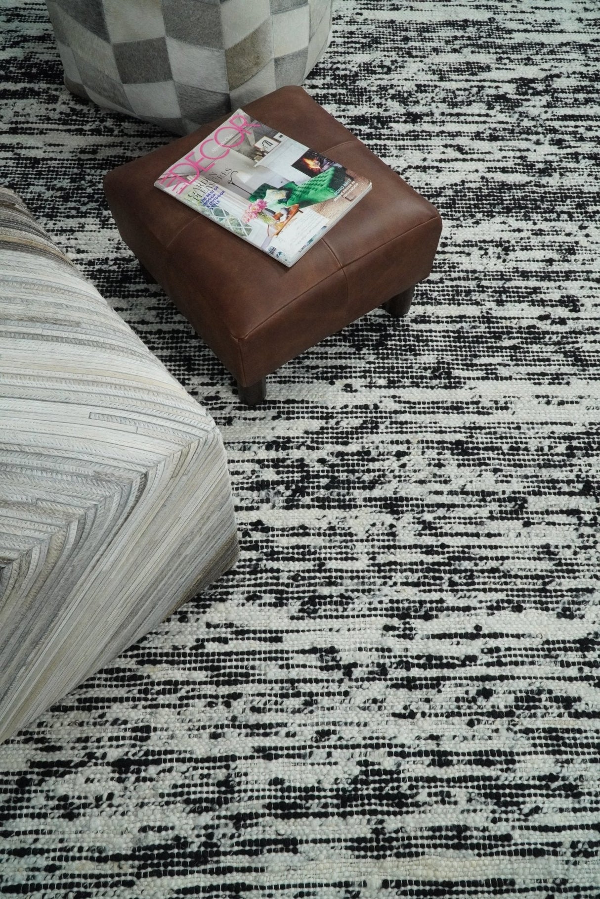 Hand Made 5x8 Black and Ivory Wool Area Rug