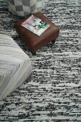 Hand Made 5x8 Black and Ivory Wool Area Rug