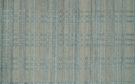 Hand Made 8x10 Modern Geometric striped Beige and Silver Blended Wool Area Rug