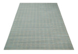 Hand Made 8x10 Modern Geometric striped Beige and Silver Blended Wool Area Rug