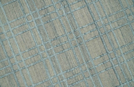 Hand Made 8x10 Modern Geometric striped Beige and Silver Blended Wool Area Rug