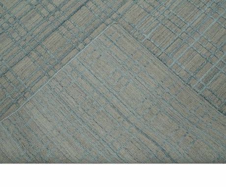 Hand Made 8x10 Modern Geometric striped Beige and Silver Blended Wool Area Rug