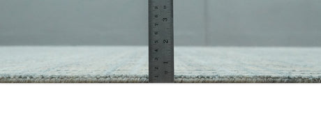 Hand Made 8x10 Modern Geometric striped Beige and Silver Blended Wool Area Rug