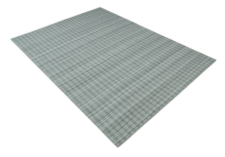 Hand Made 8x10 Modern Stripes Charcoal And Gray Blended Wool Area Rug
