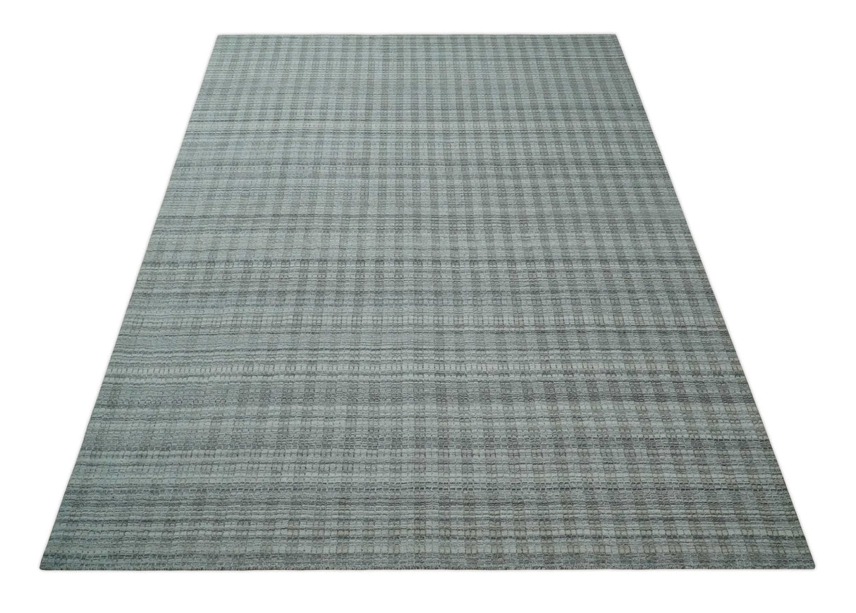 Hand Made 8x10 Modern Stripes Charcoal And Gray Blended Wool Area Rug