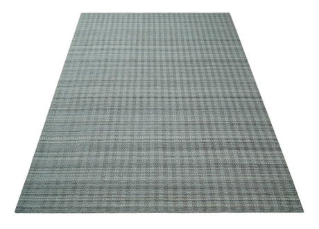 Hand Made 8x10 Modern Stripes Charcoal And Gray Blended Wool Area Rug