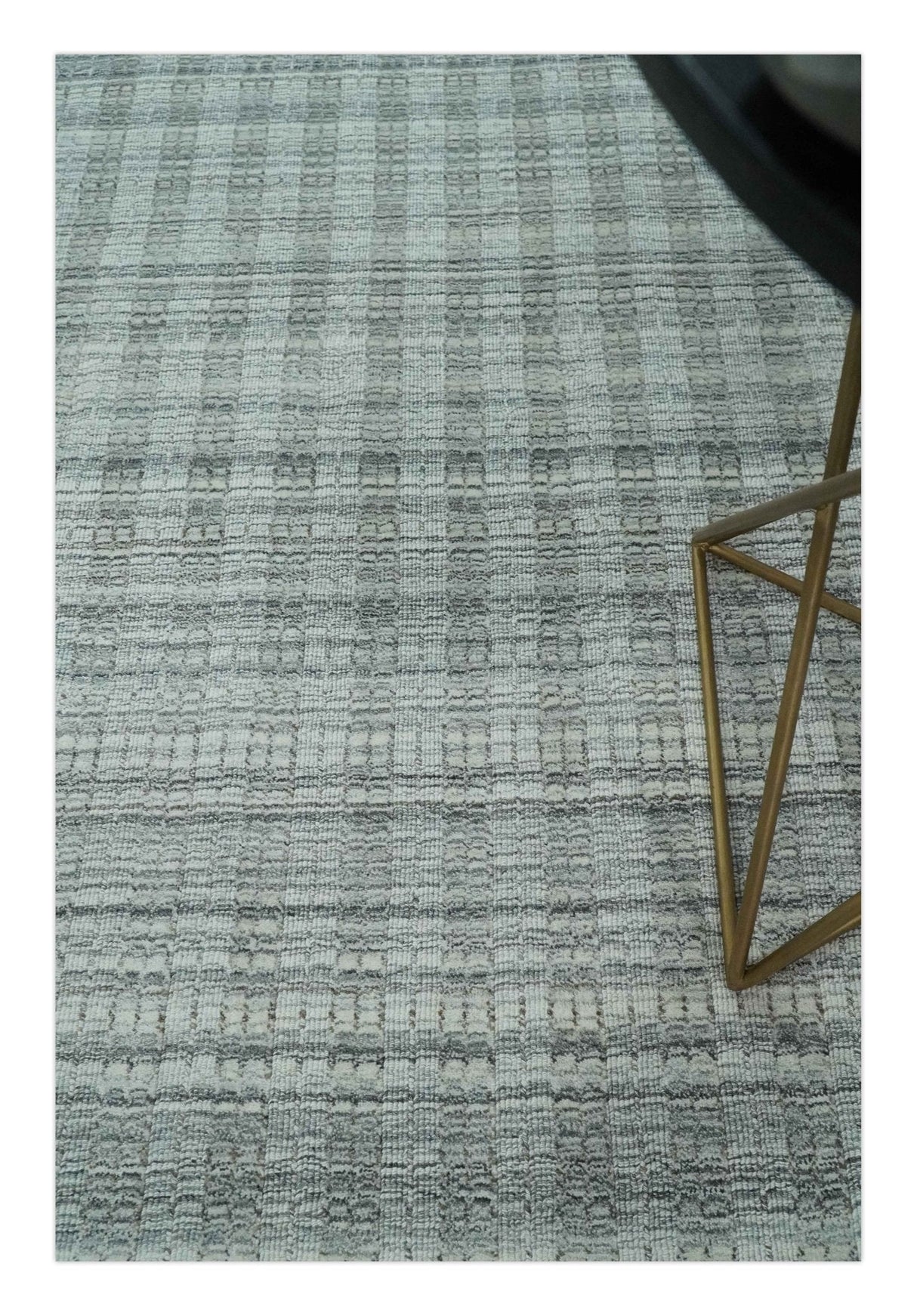 Hand Made 8x10 Modern Stripes Charcoal And Gray Blended Wool Area Rug