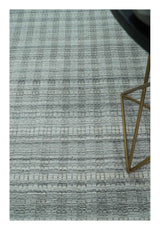 Hand Made 8x10 Modern Stripes Charcoal And Gray Blended Wool Area Rug