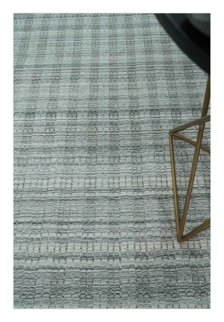 Hand Made 8x10 Modern Stripes Charcoal And Gray Blended Wool Area Rug