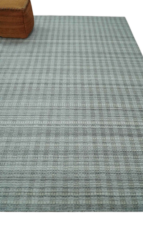 Hand Made 8x10 Modern Stripes Charcoal And Gray Blended Wool Area Rug