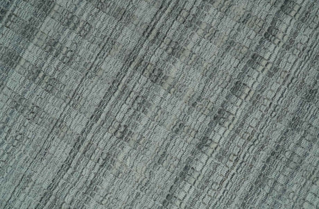 Hand Made 8x10 Modern Stripes Charcoal And Gray Blended Wool Area Rug