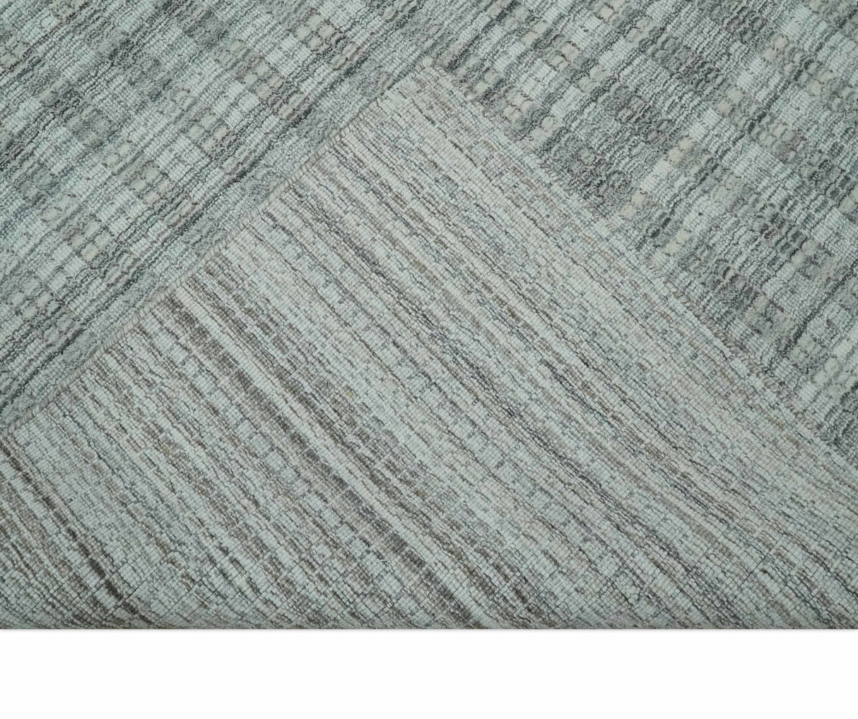 Hand Made 8x10 Modern Stripes Charcoal And Gray Blended Wool Area Rug