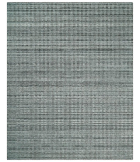 Hand Made 8x10 Modern Stripes Charcoal And Gray Blended Wool Area Rug