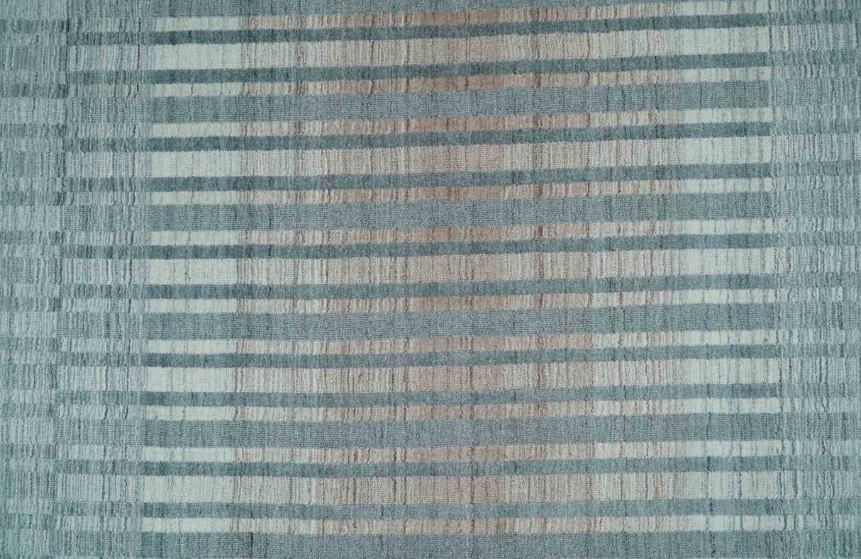 Hand Made 8x10 Modern Stripes Peach, Gray and Silver Blended Wool Area Rug