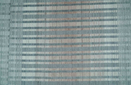 Hand Made 8x10 Modern Stripes Peach, Gray and Silver Blended Wool Area Rug