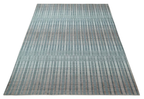 Hand Made 8x10 Modern Stripes Peach, Gray and Silver Blended Wool Area Rug