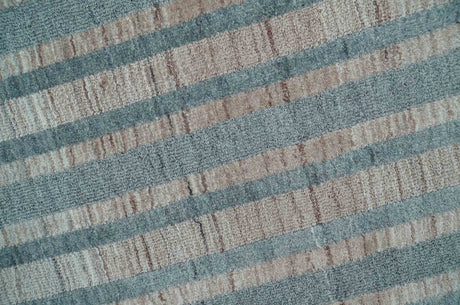 Hand Made 8x10 Modern Stripes Peach, Gray and Silver Blended Wool Area Rug