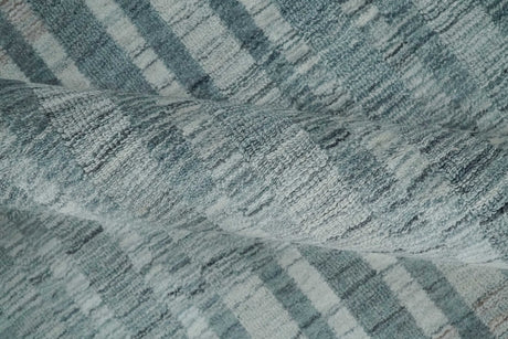 Hand Made 8x10 Modern Stripes Peach, Gray and Silver Blended Wool Area Rug