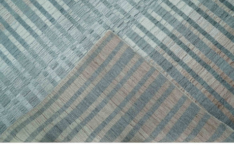 Hand Made 8x10 Modern Stripes Peach, Gray and Silver Blended Wool Area Rug