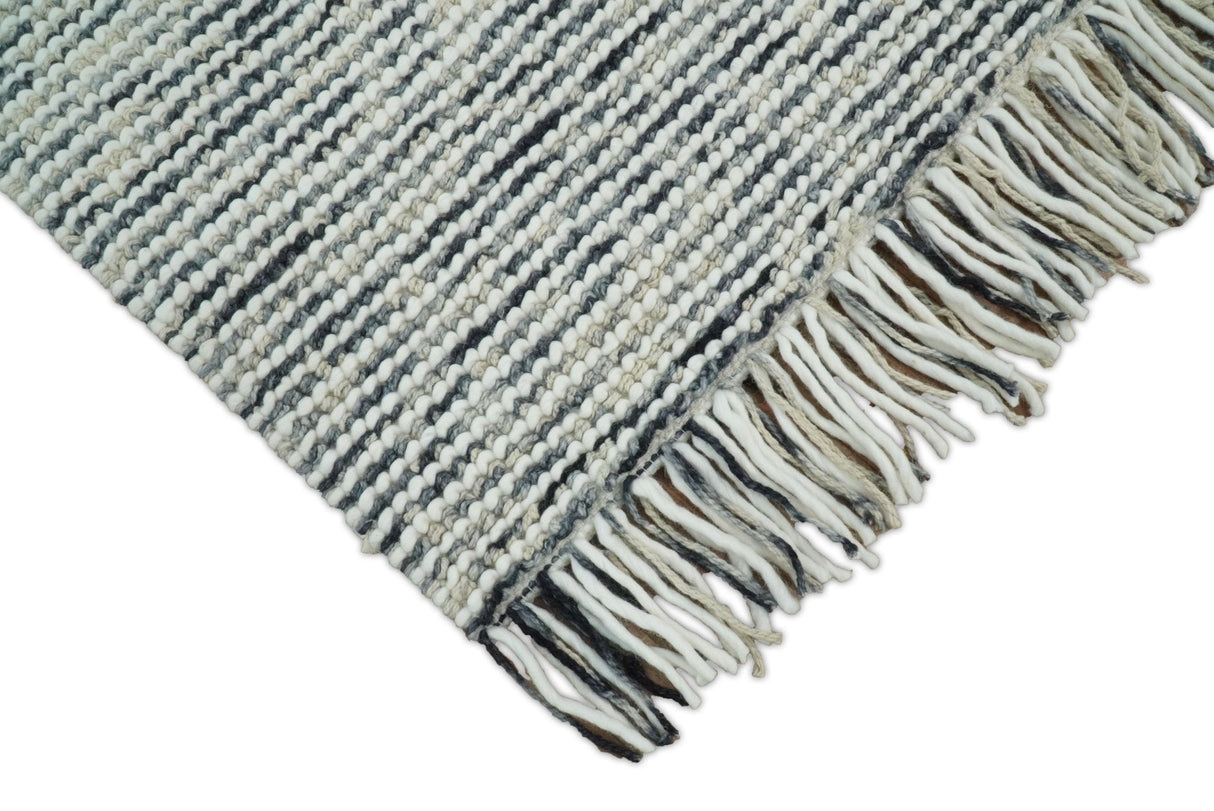 Hand Made Beige and Charcoal Wool Area Rug